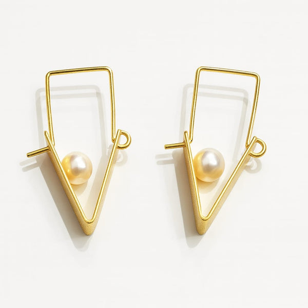 ✨ 18K Gold Plated Modern Geometric Pearl Earrings Silver 925 — Made in Italy ✨