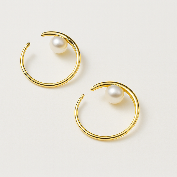 ✨ 18K Gold Tone Plated Italian Silver 925 Hoops with Real Pearl ✨