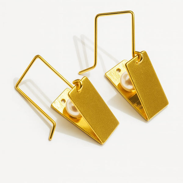 ✨ 18K Gold Plated Modern Geometric Pearl Earrings Silver 925 — Made in Italy ✨