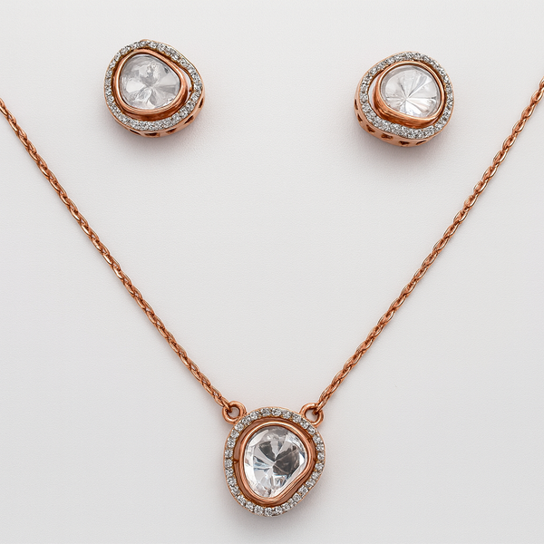 Rose Gold Mozo Necklace & Studs Set | 925 Silver