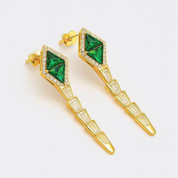 ✨ 18K Gold-Tone Plated Sterling Silver Emerald Danglers ✨