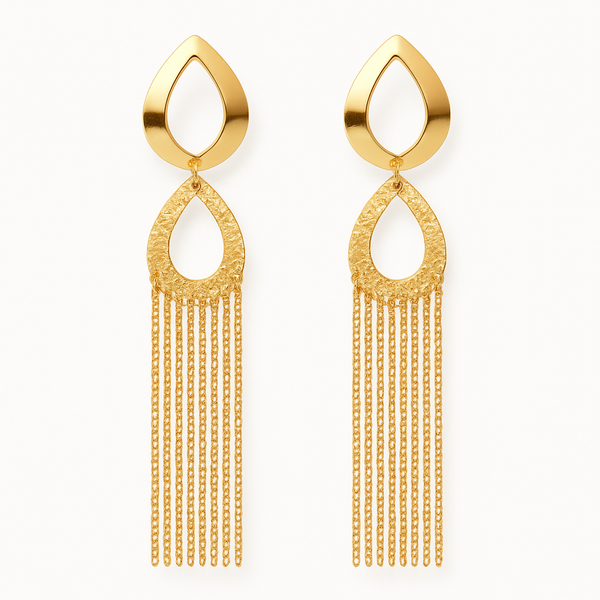✨ 18K Gold Plated Teardrop Tassel Drop Earrings Silver 925 — Made in Italy ✨