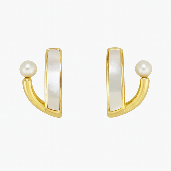 ✨ 18K Gold Plated Mother of Pearl & Real Pearl Hoop Earrings Silver 925 — Made in Italy ✨